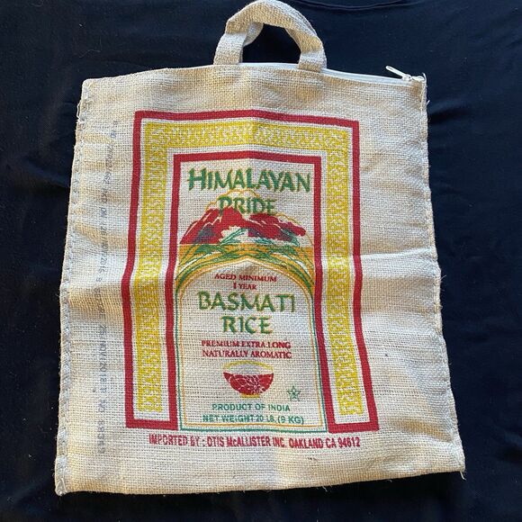 Himalayan Basmati Burlap Bag. Double Zipper. Handles. Tote Bag. Farmers Market. - Picture 4 of 10